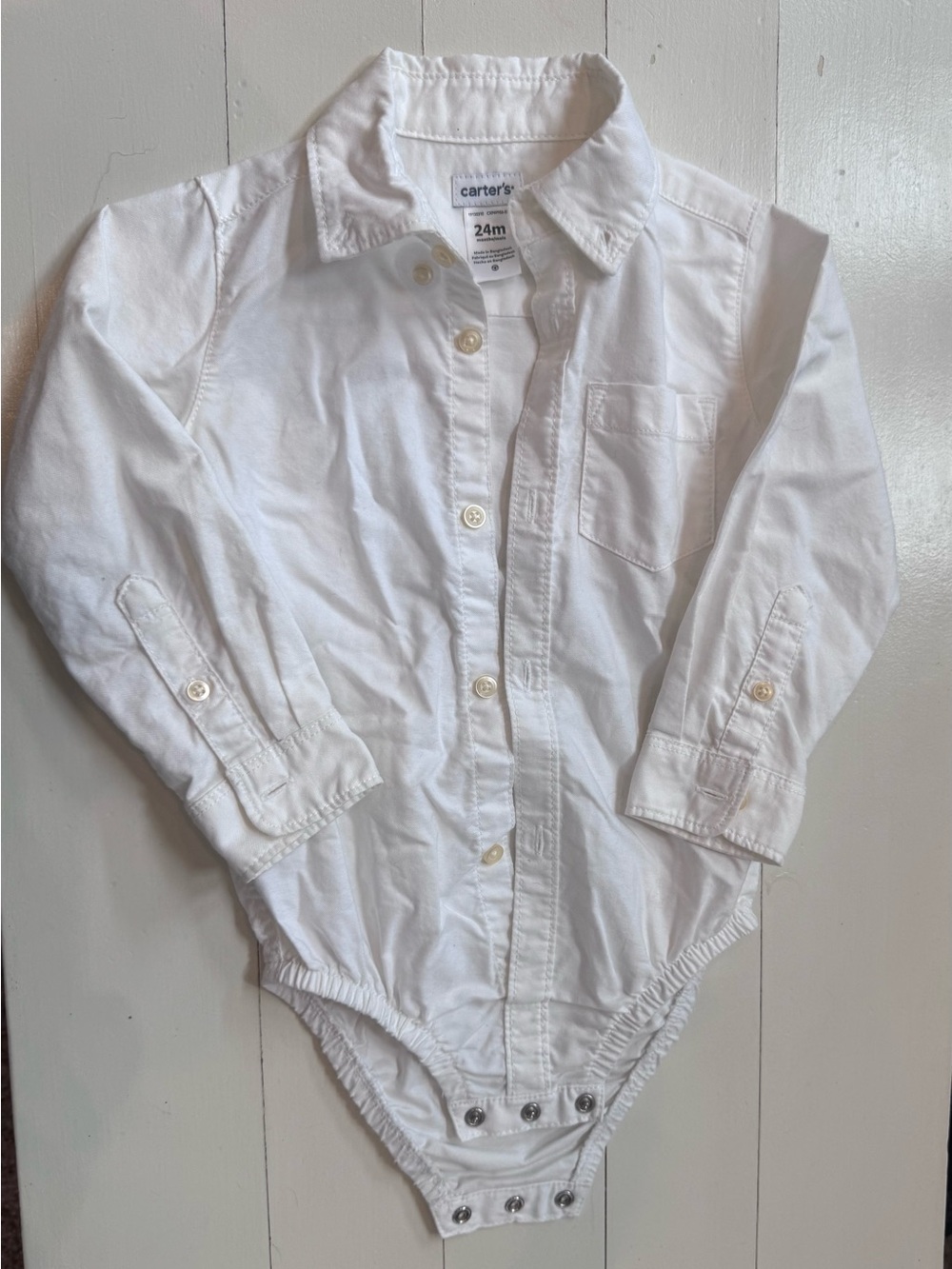 Carter's White Long-Sleeve Button-Down Bodysuit